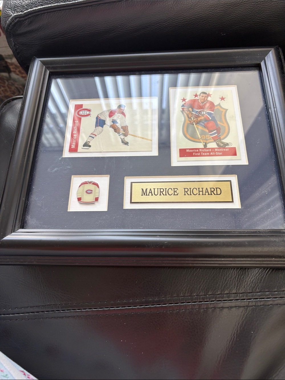 Framed Hockey Memorabilia Display - Black Frame (Maurice Richard)
